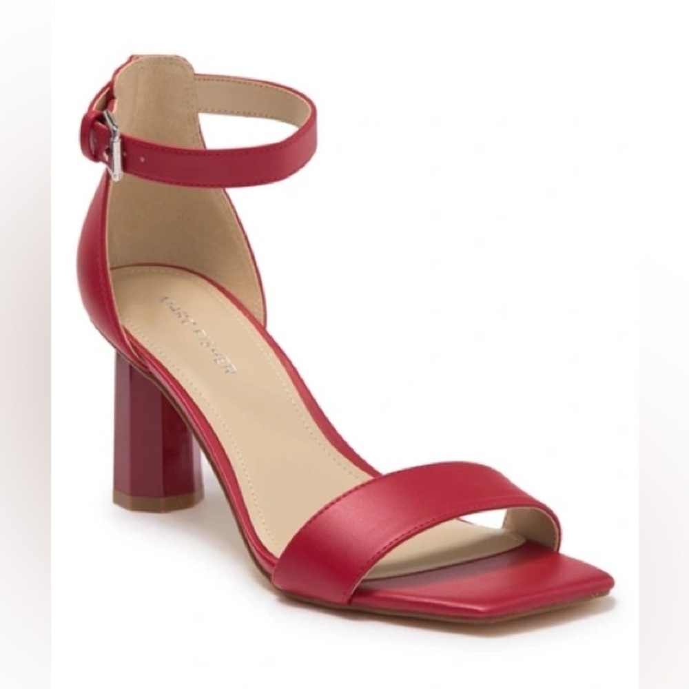 MARC FISHER Korita Square Toe Heeled Sandal In Crimson Red